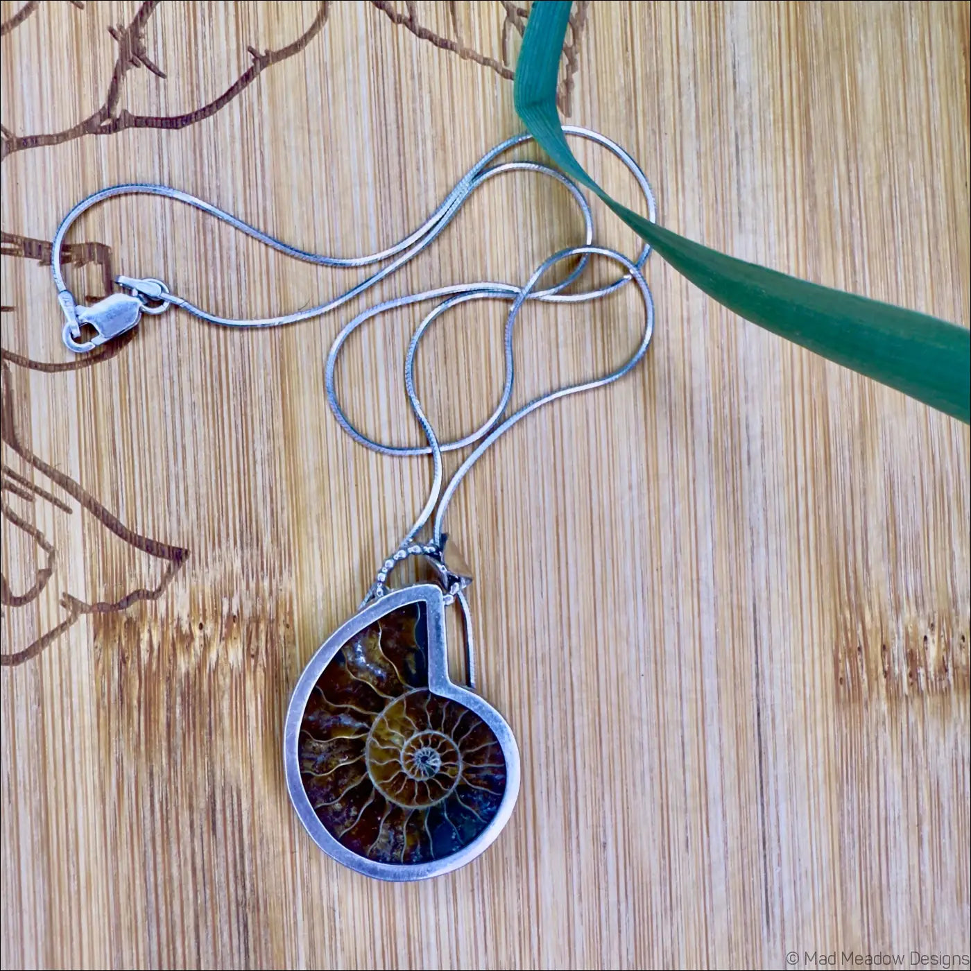 Reversible Ammonite Sterling Silver Pendant Necklace - Jewelry