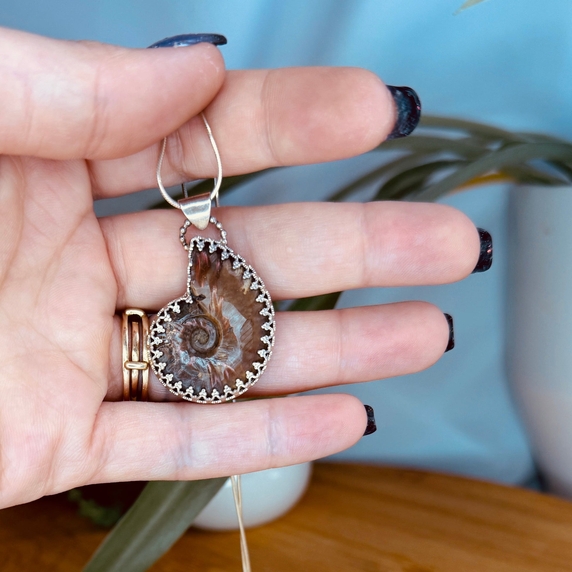 Reversible Ammonite Sterling Silver Pendant Necklace - Jewelry