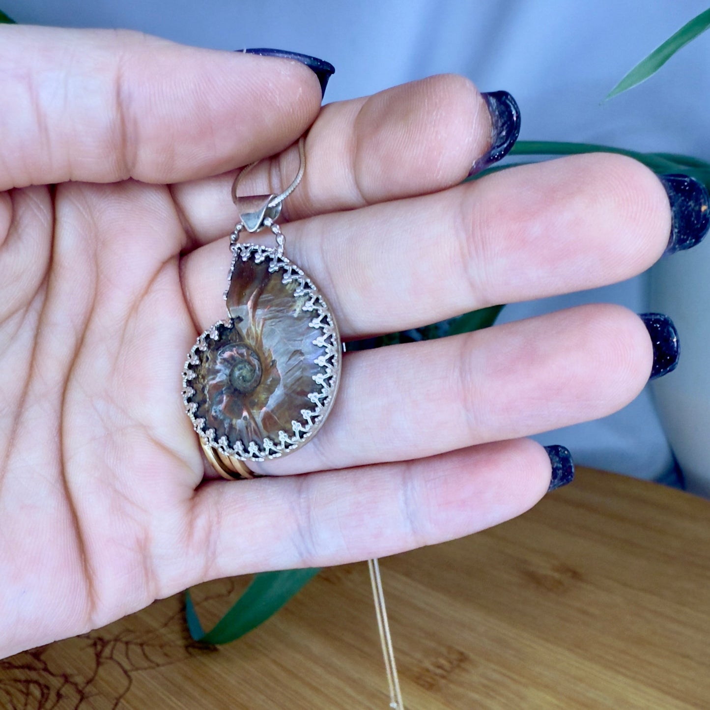 Reversible Ammonite Sterling Silver Pendant Necklace - Jewelry