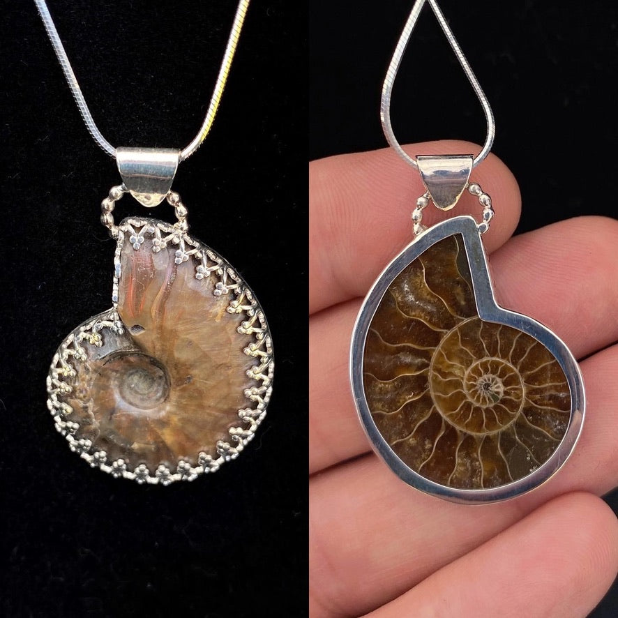 Reversible Ammonite Sterling Silver Pendant Necklace - Jewelry