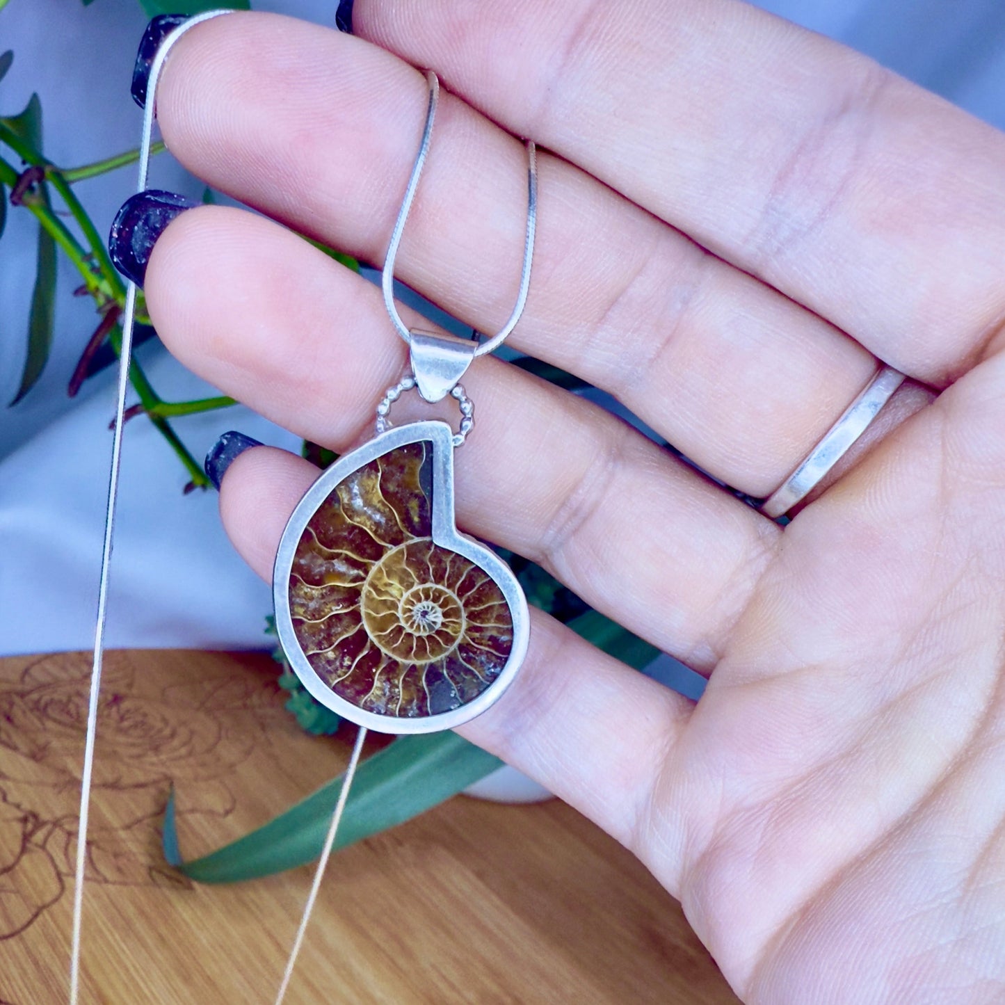 Reversible Ammonite Sterling Silver Pendant Necklace - Jewelry