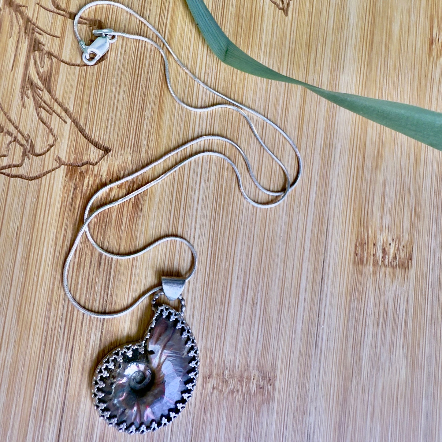 Reversible Ammonite Sterling Silver Pendant Necklace - Jewelry