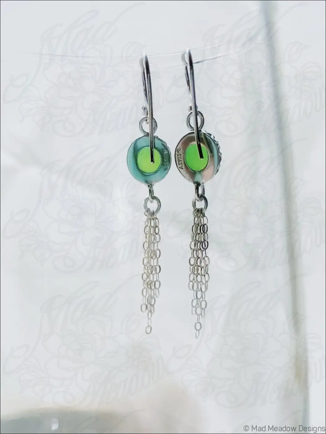 Vibrant Green 8mm Rose Cut Chrysoprase Chalcedony Sterling Silver Chain Tassel Earrings - Jewelry