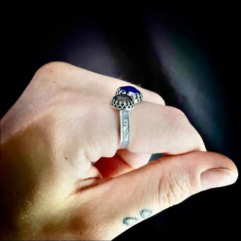 Double Rose Cut Gemstone Bypass Ring with Chrysoprase Chalcedony Labradorite and Lapis Lazuli - Jewelry