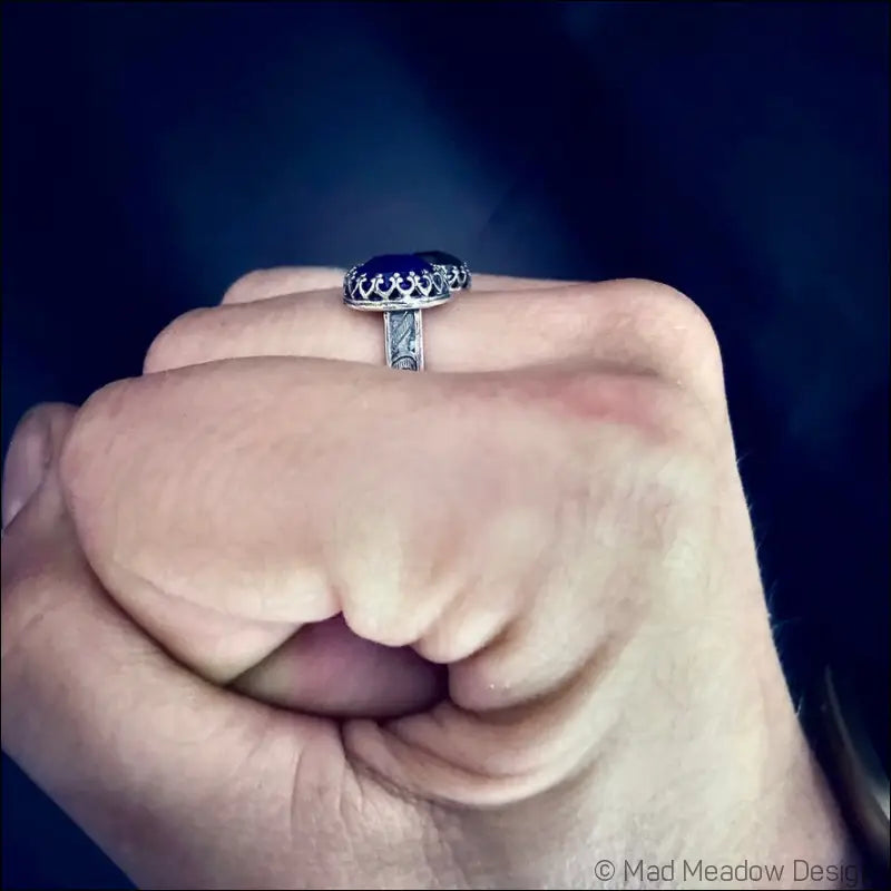 Double Rose Cut Gemstone Bypass Ring with Chrysoprase Chalcedony Labradorite and Lapis Lazuli - Jewelry