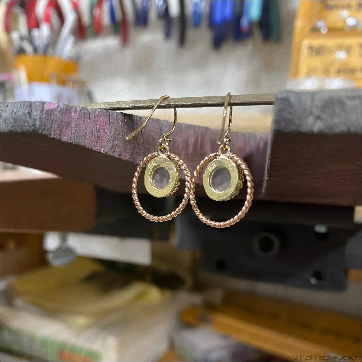 Pink Opal Brass 14k Yellow and Rose Gold Filled Twisted Halo Earrings