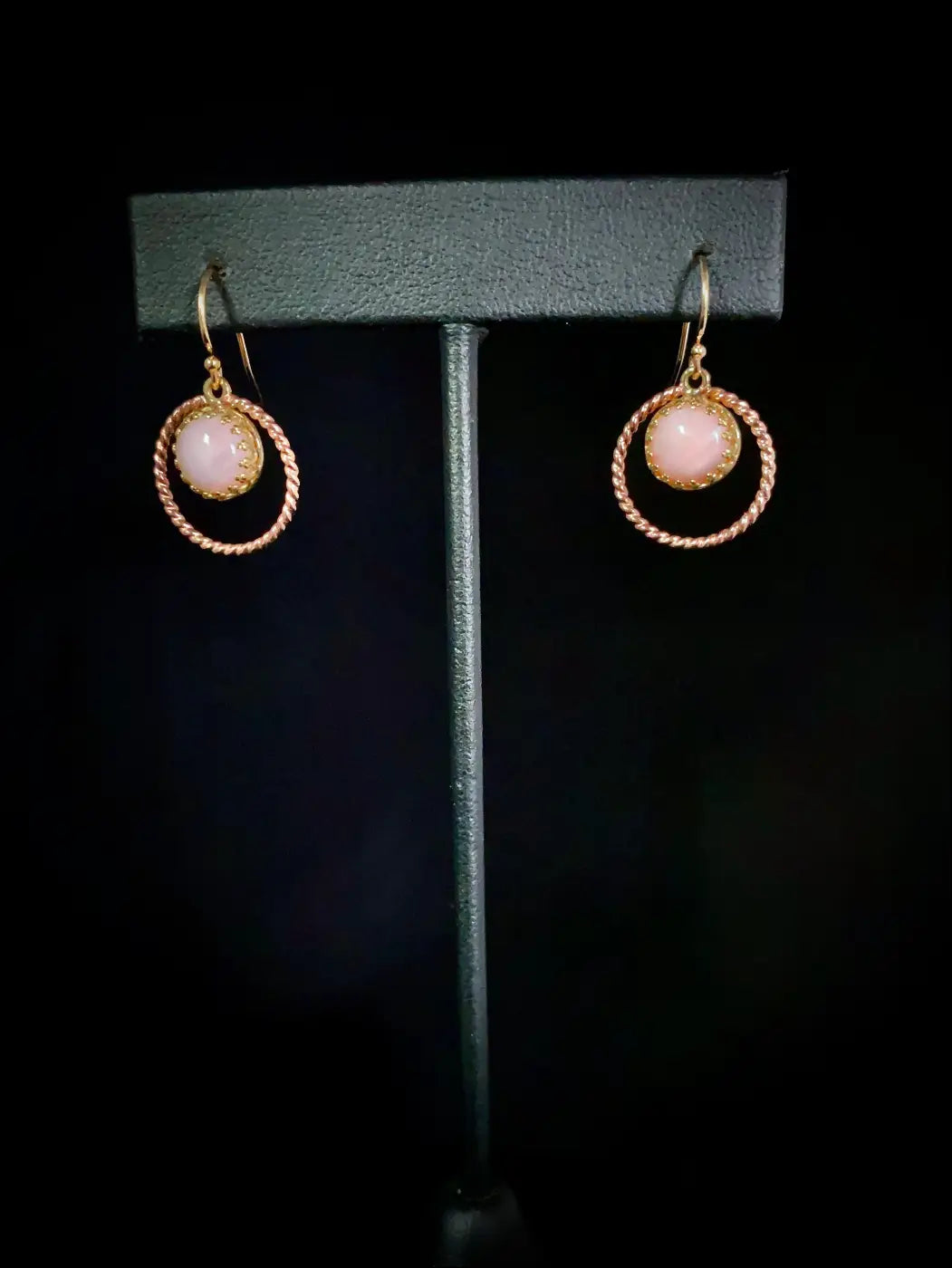 Pink Opal Brass 14k Yellow and Rose Gold Filled Twisted Halo Earrings