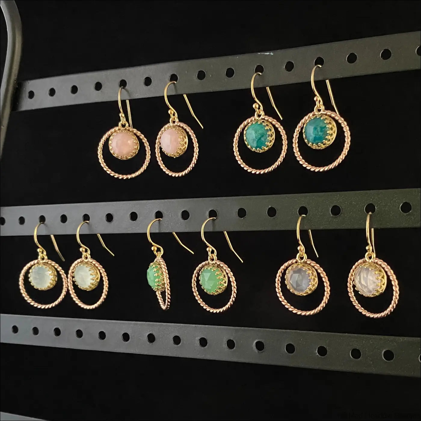 Pink Opal Brass 14k Yellow and Rose Gold Filled Twisted Halo Earrings