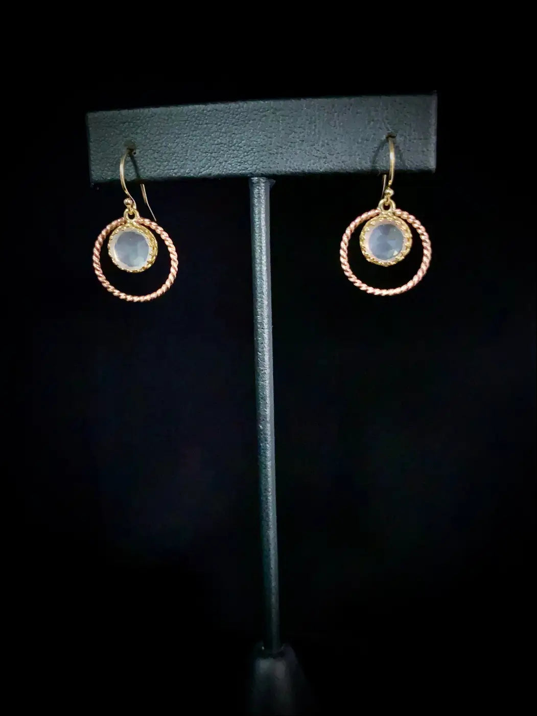 Rose Quartz Brass 14k Yellow and Rose Gold Filled Twisted Halo Earrings