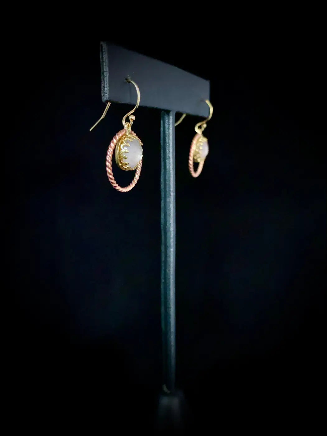 Rose Quartz Brass 14k Yellow and Rose Gold Filled Twisted Halo Earrings