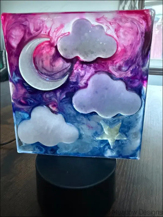 Square Resin Night Sky Nightlight with Glowing Moon and Celestial Scene - Light