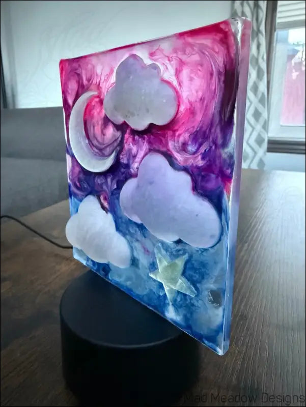Square Resin Night Sky Nightlight with Glowing Moon and Celestial Scene - Light