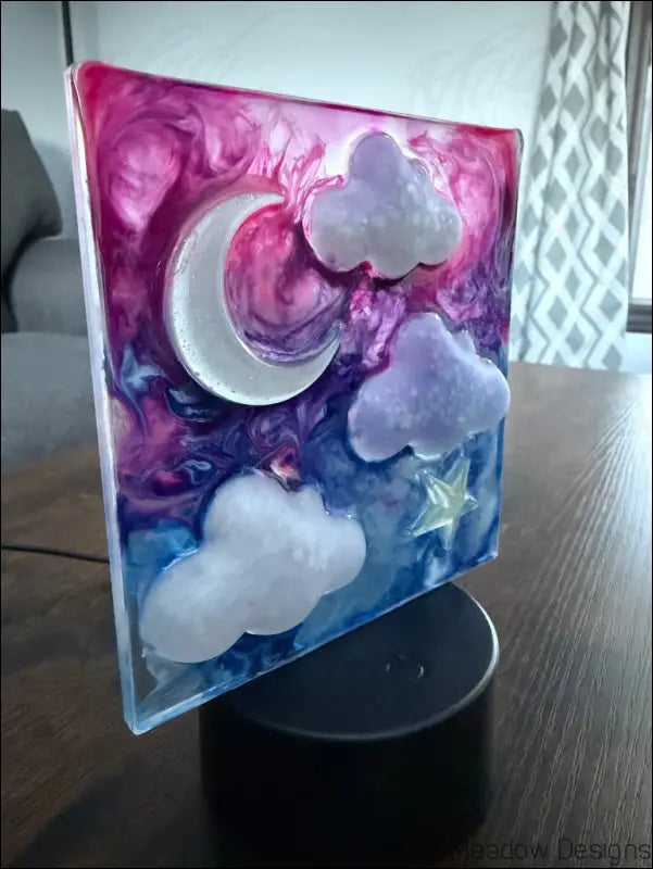 Square Resin Night Sky Nightlight with Glowing Moon and Celestial Scene - Light
