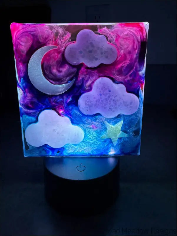 Square Resin Night Sky Nightlight with Glowing Moon and Celestial Scene - Light