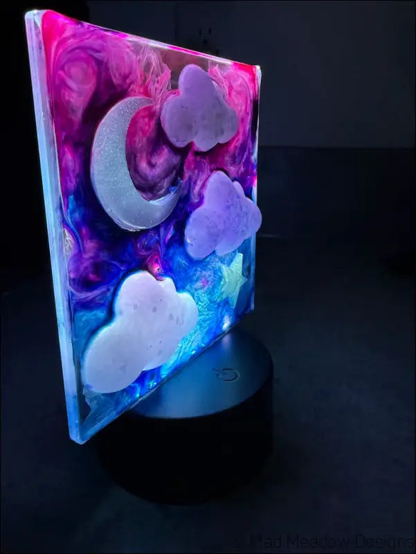 Square Resin Night Sky Nightlight with Glowing Moon and Celestial Scene - Light