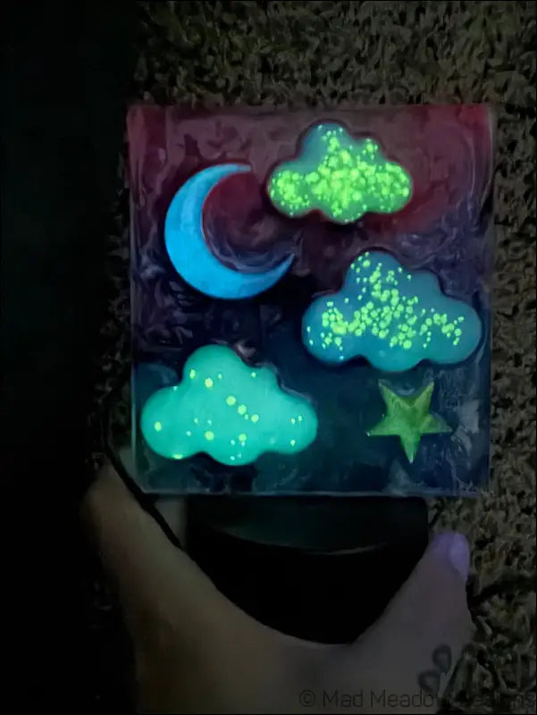 Square Resin Night Sky Nightlight with Glowing Moon and Celestial Scene - Light