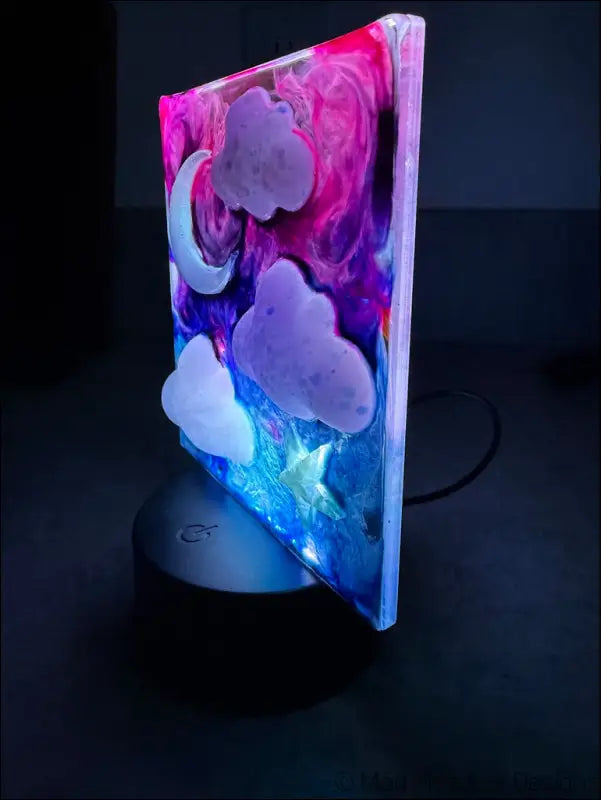 Square Resin Night Sky Nightlight with Glowing Moon and Celestial Scene - Light