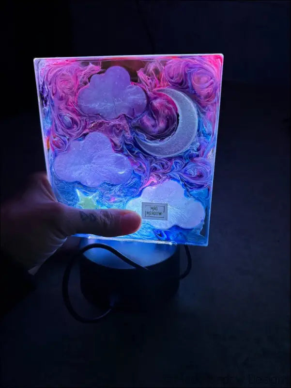 Square Resin Night Sky Nightlight with Glowing Moon and Celestial Scene - Light