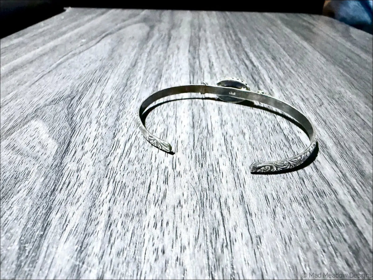 Sterling Silver Cuff Bracelet with Brass Bees and Lapis Lazuli Stone - Bracelet