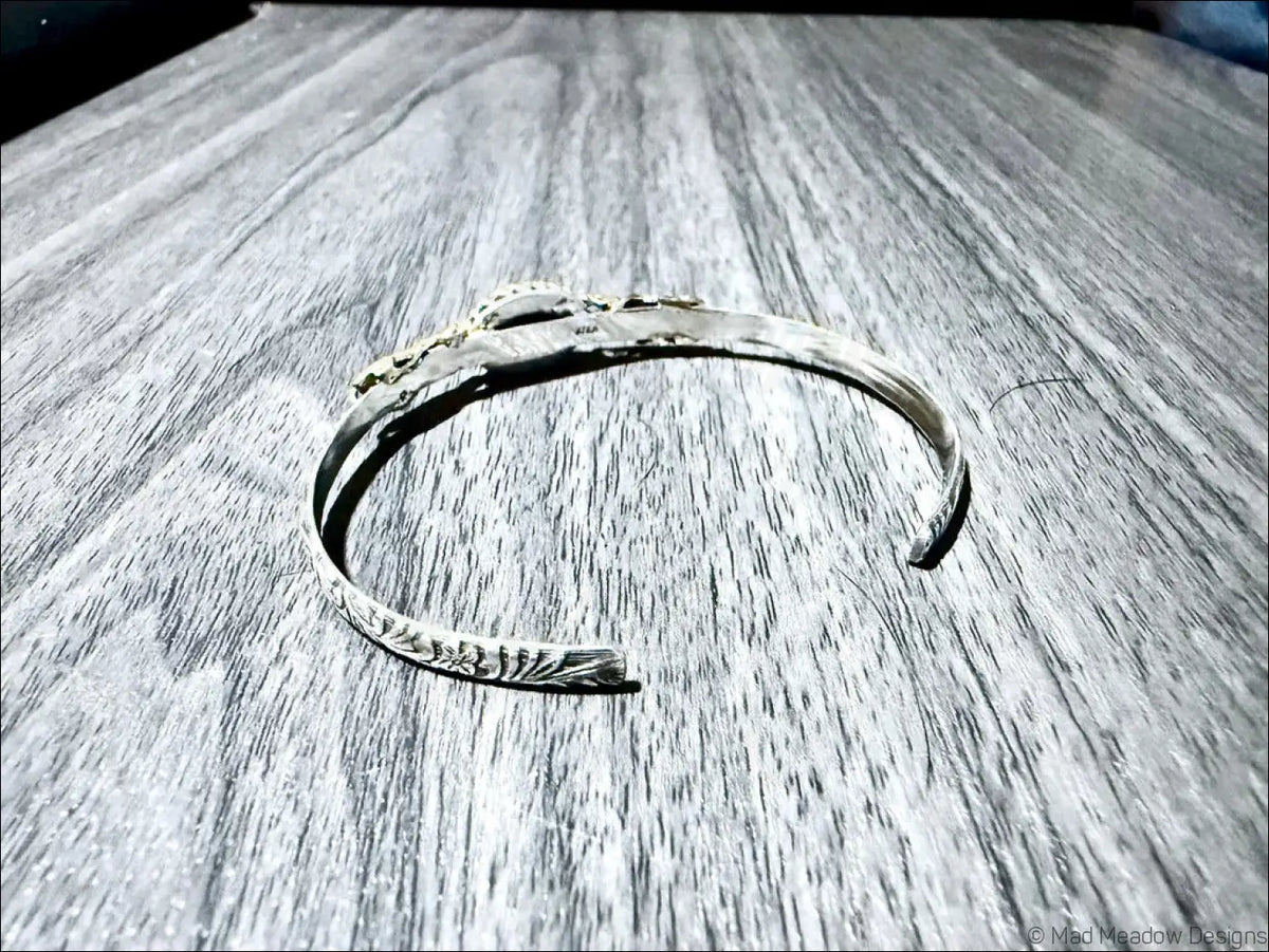 Sterling Silver Cuff Bracelet with Brass Scarabs and Lapis Lazuli Stone - Bracelet