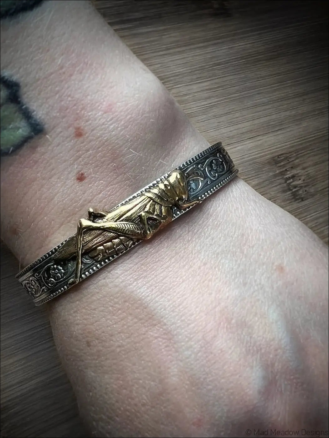 Sterling Silver Cuff Bracelet with Grasshopper Brass Accent