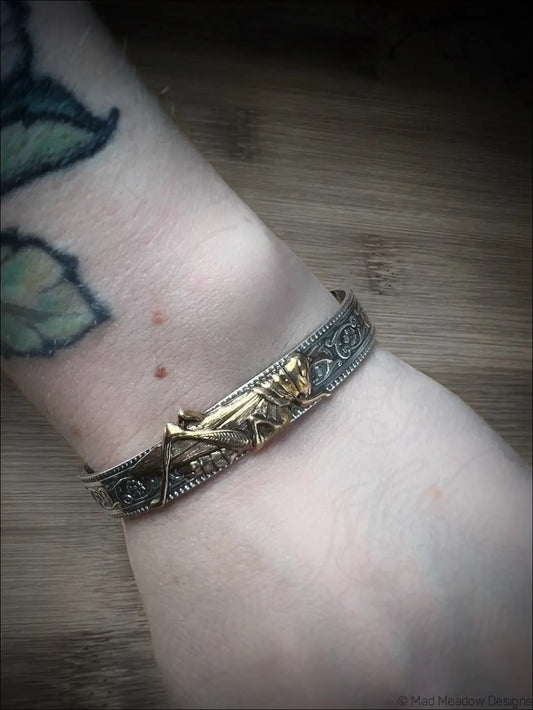 Sterling Silver Cuff Bracelet with Grasshopper Brass Accent