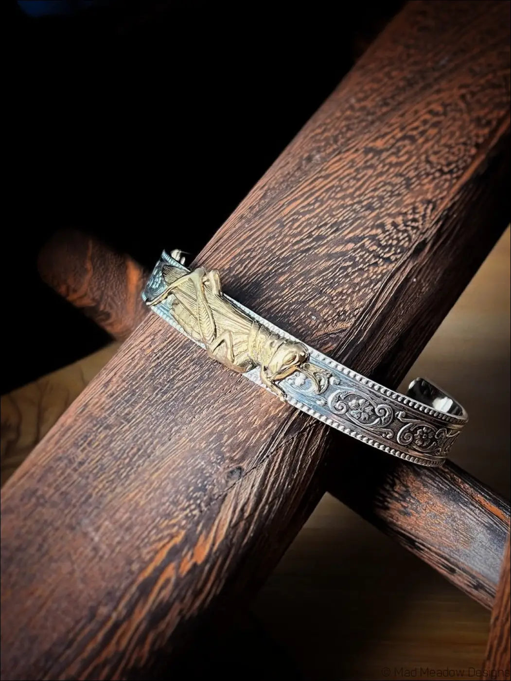 Sterling Silver Cuff Bracelet with Grasshopper Brass Accent