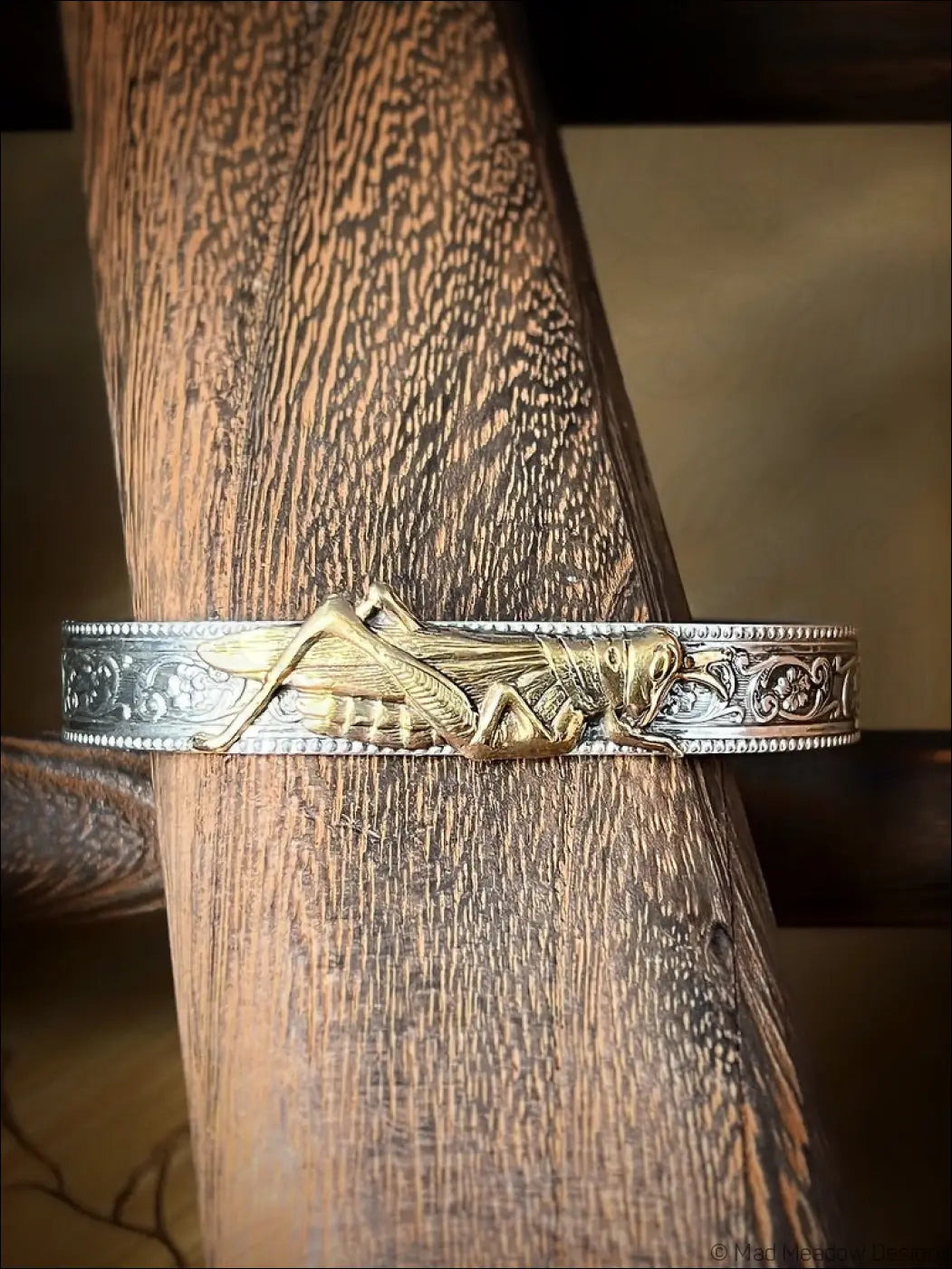 Sterling Silver Cuff Bracelet with Grasshopper Brass Accent