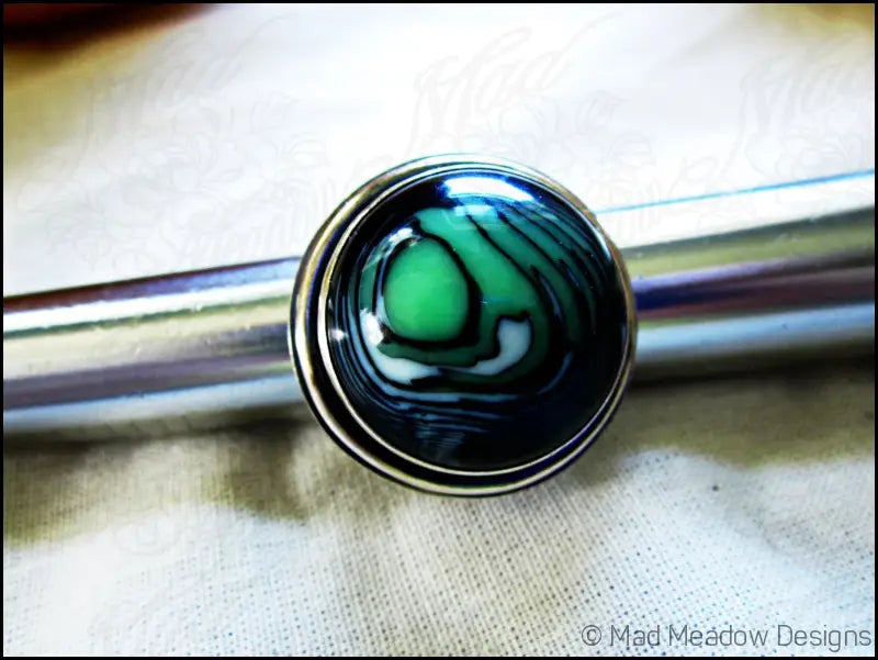Sterling Silver Eco Friendly Vintage Lucite Statement Ring Slime Green Artisan Hand Fabricated Bezel Set Adjustable