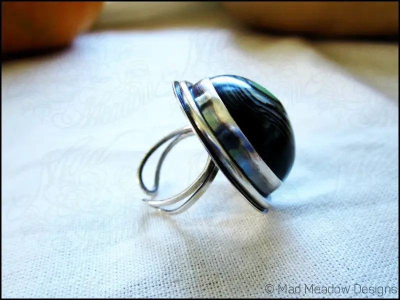 Sterling Silver Eco Friendly Vintage Lucite Statement Ring Slime Green Artisan Hand Fabricated Bezel Set Adjustable