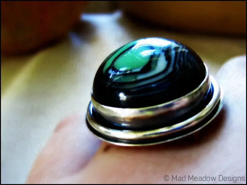 Sterling Silver Eco Friendly Vintage Lucite Statement Ring Slime Green Artisan Hand Fabricated Bezel Set Adjustable