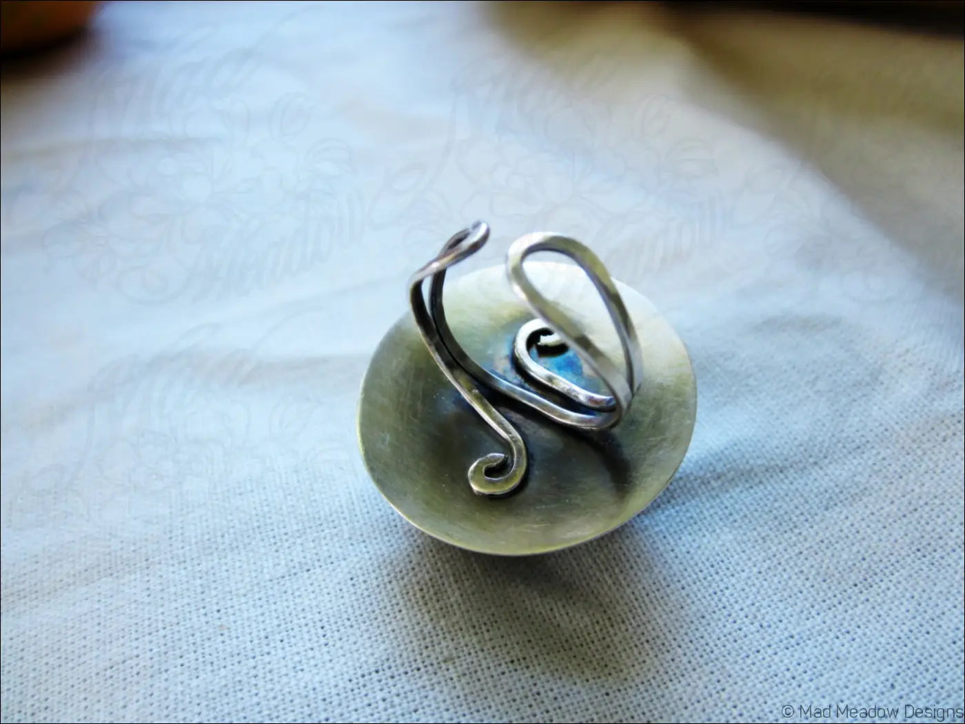 Sterling Silver Eco Friendly Vintage Lucite Statement Ring Slime Green Artisan Hand Fabricated Bezel Set Adjustable