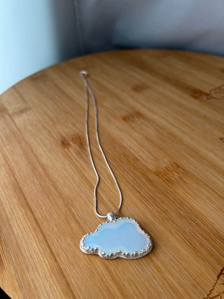 Sterling Silver Opalite Cloud Pendant on 18’’ Snake Chain Necklace - Jewelry