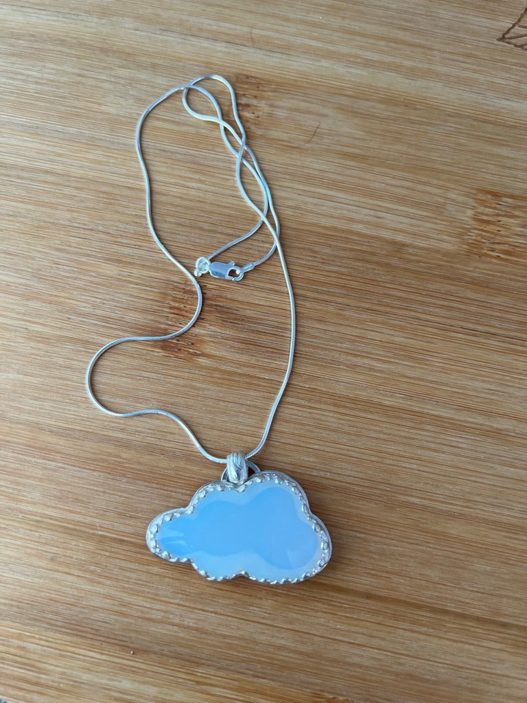 Sterling Silver Opalite Cloud Pendant on 18’’ Snake Chain Necklace - Jewelry