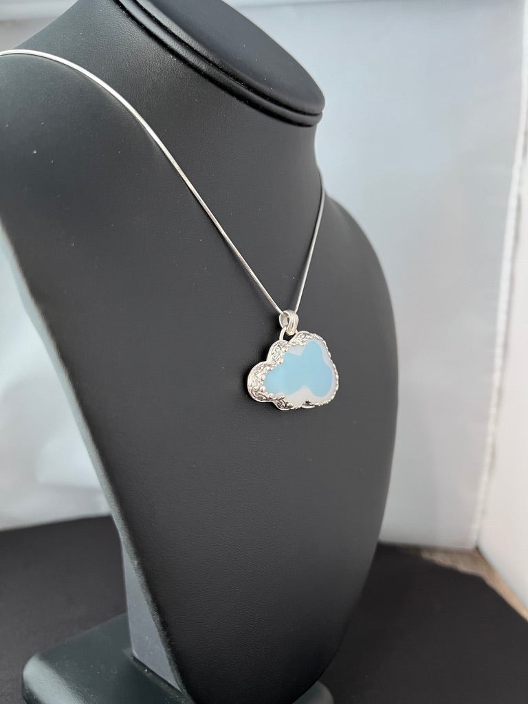 Sterling Silver Opalite Cloud Pendant on 18’’ Snake Chain Necklace - Jewelry