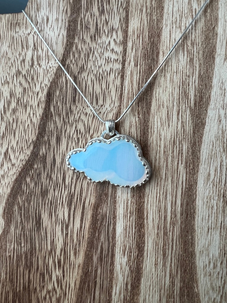 Sterling Silver Opalite Cloud Pendant on 18’’ Snake Chain Necklace - Jewelry