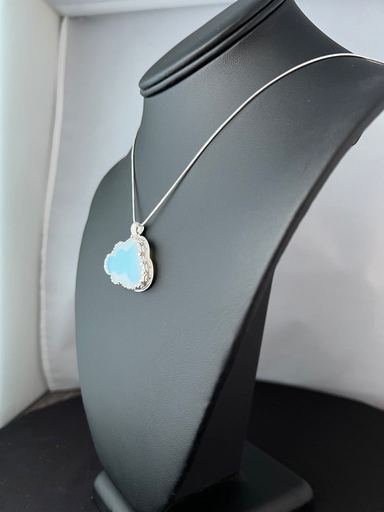 Sterling Silver Opalite Cloud Pendant on 18’’ Snake Chain Necklace - Jewelry