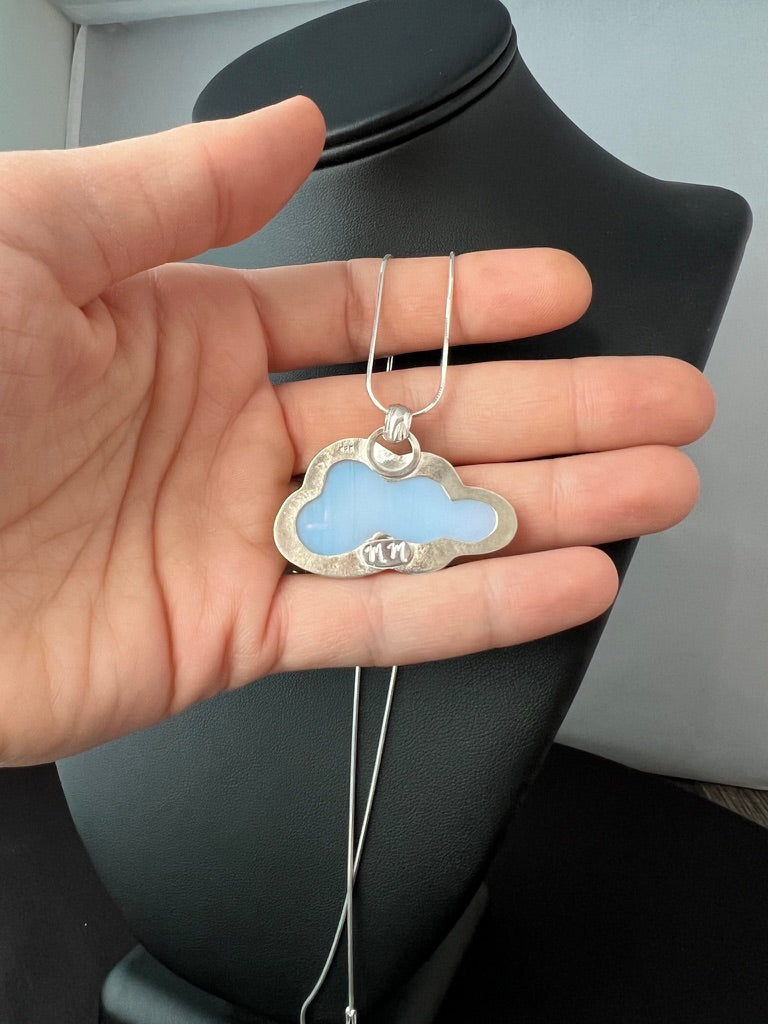 Sterling Silver Opalite Cloud Pendant on 18’’ Snake Chain Necklace - Jewelry