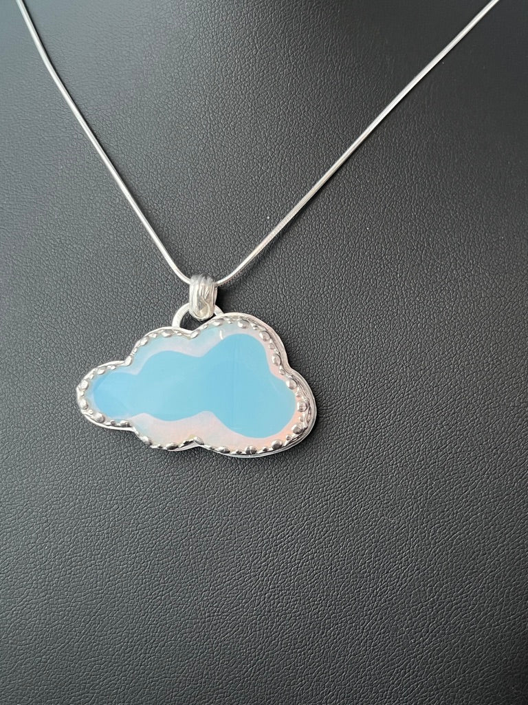 Sterling Silver Opalite Cloud Pendant on 18’’ Snake Chain Necklace - Jewelry