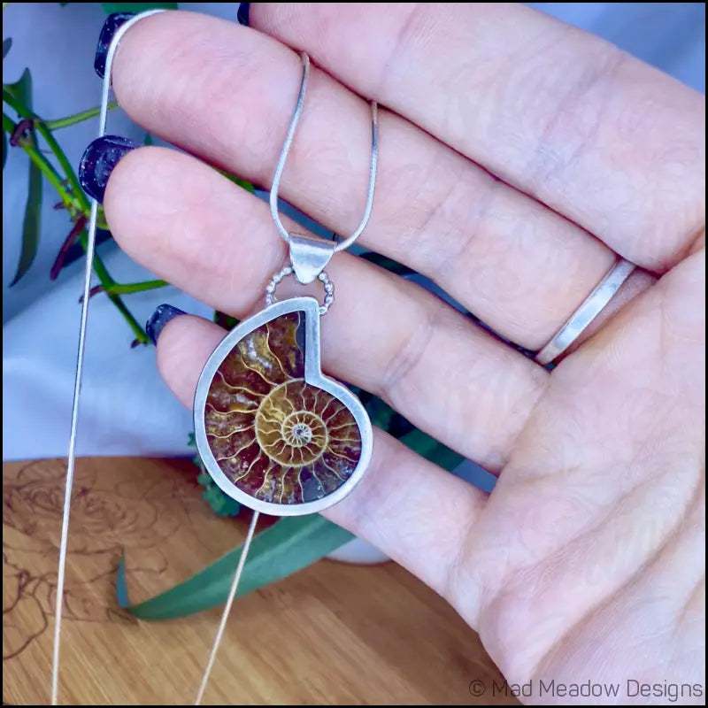 Reversible Ammonite Sterling Silver Pendant Necklace - Jewelry