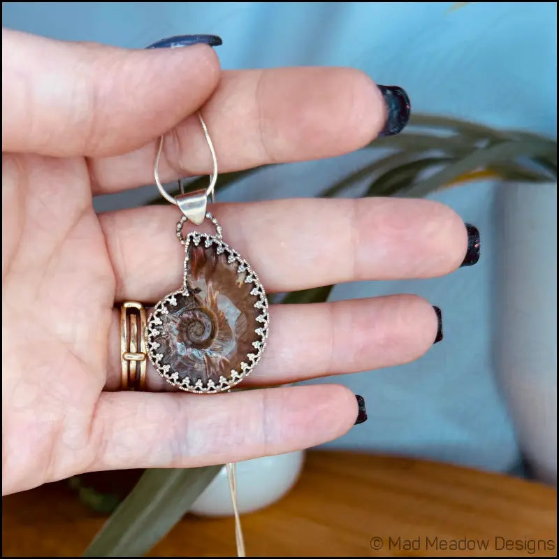 Reversible Ammonite Sterling Silver Pendant Necklace - Jewelry
