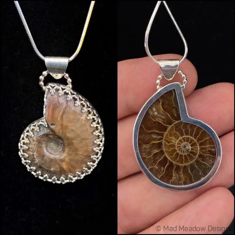 Reversible Ammonite Sterling Silver Pendant Necklace - Jewelry