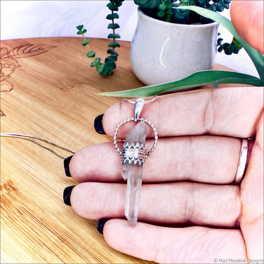 Sterling Silver Quartz Crystal Point Goddess Pendant Necklace - Jewelry