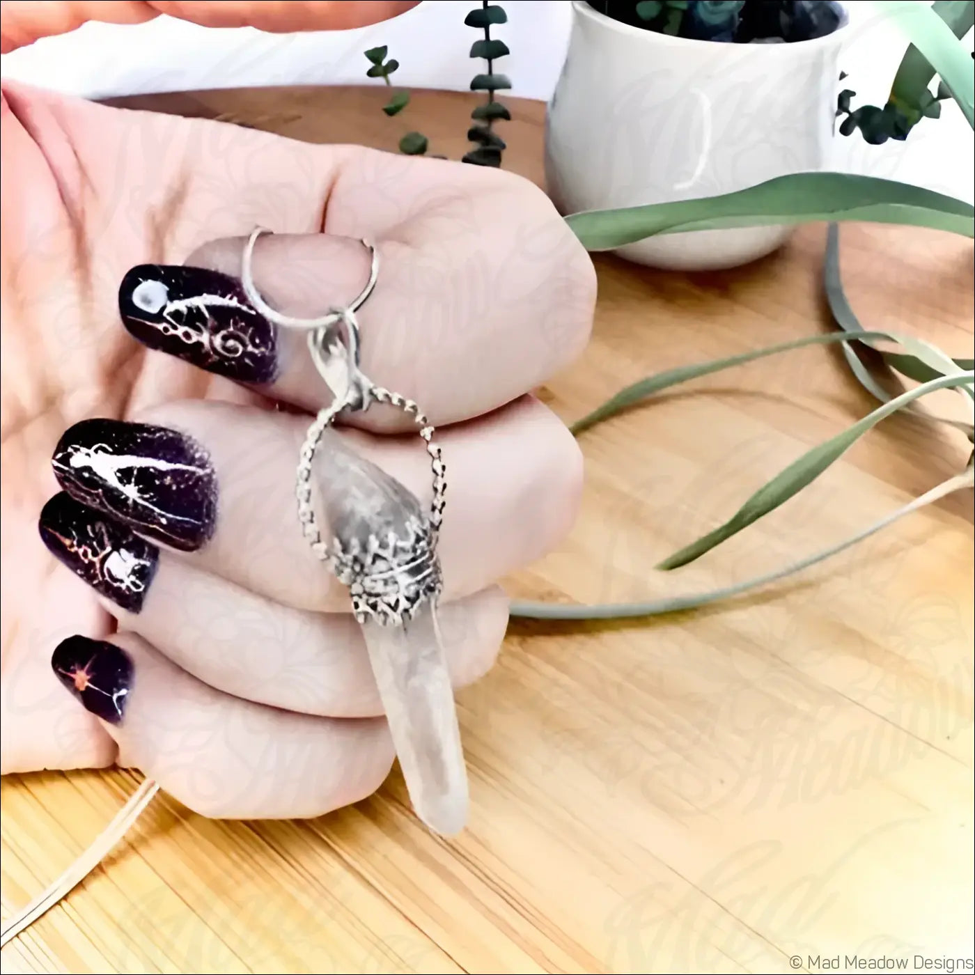 Sterling Silver Quartz Crystal Point Goddess Pendant Necklace - Jewelry