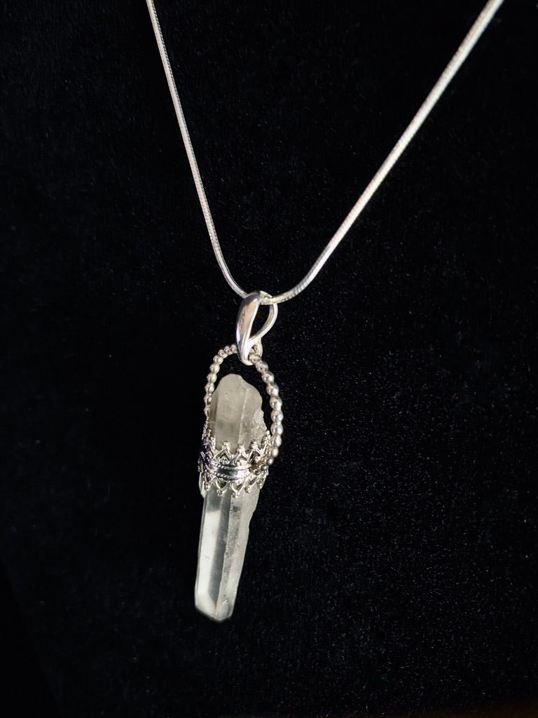 Sterling Silver Quartz Crystal Point Goddess Pendant Necklace - Jewelry