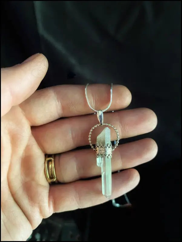 Sterling Silver Quartz Crystal Point Goddess Pendant Necklace - Jewelry