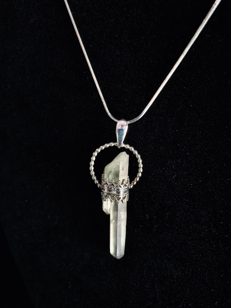 Sterling Silver Quartz Crystal Point Goddess Pendant Necklace - Jewelry