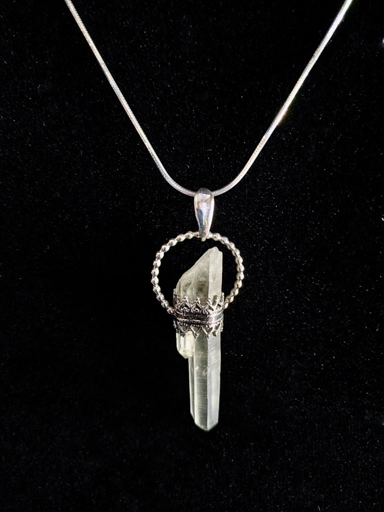 Sterling Silver Quartz Crystal Point Goddess Pendant Necklace - Jewelry