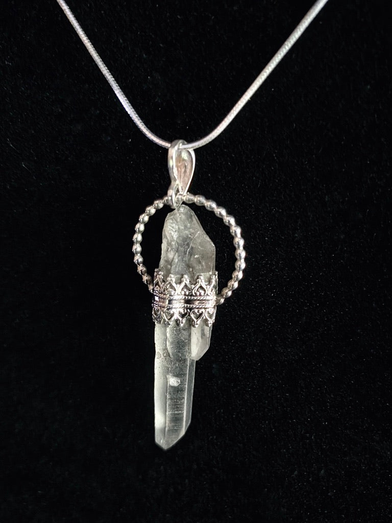 Sterling Silver Quartz Crystal Point Goddess Pendant Necklace - Jewelry