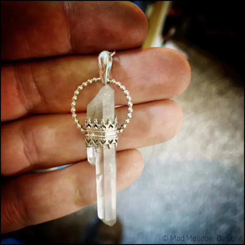 Sterling Silver Quartz Crystal Point Goddess Pendant Necklace - Jewelry